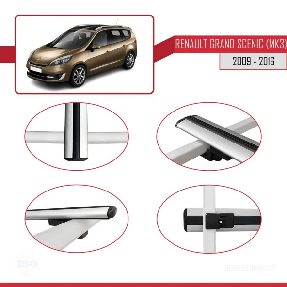 Renault Grand Scenic (Mk3) 2009-2016 Arası ile uyumlu Basic Model Ara Atkı Tavan Barı GRİ 3 ADET - 4