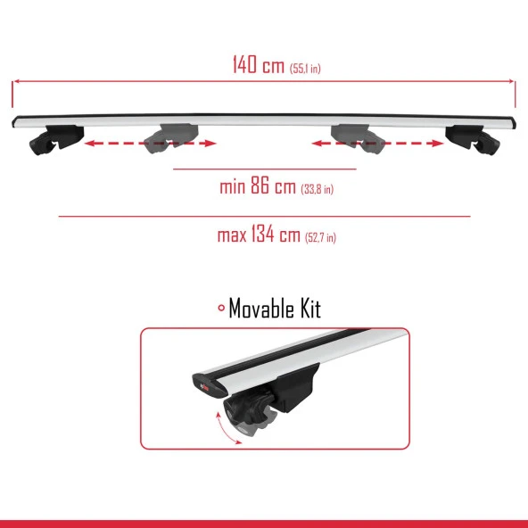 Kadjar 2016-2022 Arası ile uyumlu HOOK Model Anahtar Kilitli Ara Atkı Tavan Barı GRİ - 3