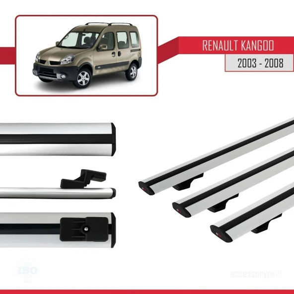 Renault Kangoo 2003-2008 Arası ile uyumlu Basic Model Ara Atkı Tavan Barı GRİ 3 ADET - Resim 2