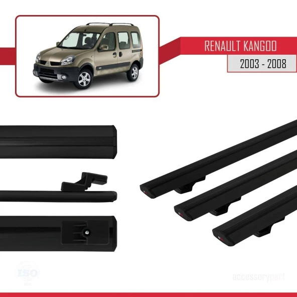 Renault Kangoo 2003-2008 Arası ile uyumlu Basic Model Ara Atkı Tavan Barı SİYAH 3 ADET - Resim 3