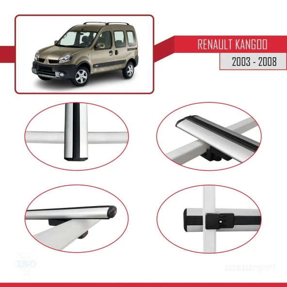 Renault Kangoo 2003-2008 Arası ile uyumlu Basic Model Ara Atkı Tavan Barı GRİ 3 ADET - Resim 3