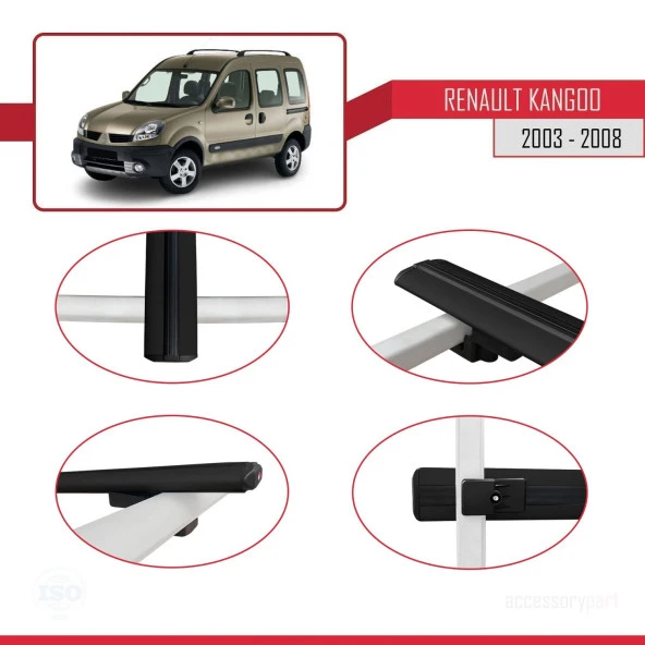 Renault Kangoo 2003-2008 Arası ile uyumlu Basic Model Ara Atkı Tavan Barı SİYAH 3 ADET - Resim 4