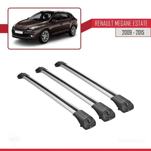 Renault Megane GRANDTOUR 2009-2015 Arası ile uyumlu ACE-1 Ara Atkı Tavan Barı GRİ 3 ADET BAR - Resim 3
