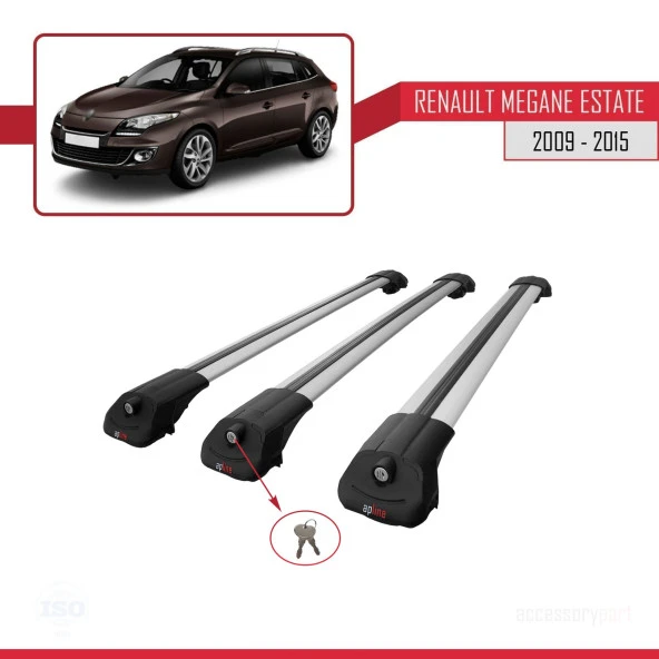 Renault Megane GRANDTOUR 2009-2015 Arası ile uyumlu ACE-1 Ara Atkı Tavan Barı GRİ 3 ADET BAR - Resim 4