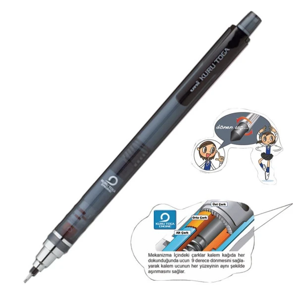 Uni-Ball Kuru Toga T 0.5 Versatil Kalem Siyah M5-450T Siyah