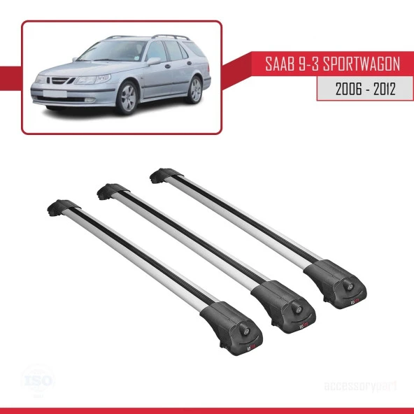 Saab 9-3 Sportwagon 2006-2012 Arası ile uyumlu ACE-1 Ara Atkı Tavan Barı GRİ 3 ADET BAR - Resim 3