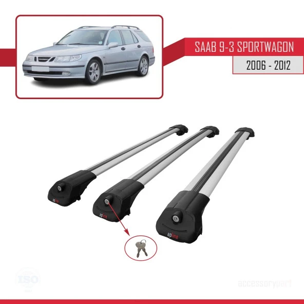 Saab 9-3 Sportwagon 2006-2012 Arası ile uyumlu ACE-1 Ara Atkı Tavan Barı GRİ 3 ADET BAR - Resim 4