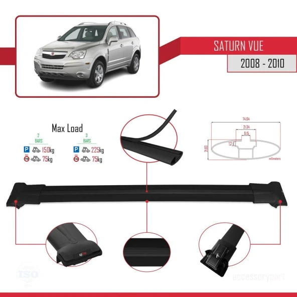 Saturn Vue Opel Antara 2008-2010 Arası ile Uyumlu FLY Model Ara Atkı Tavan Barı SİYAH - Resim 4
