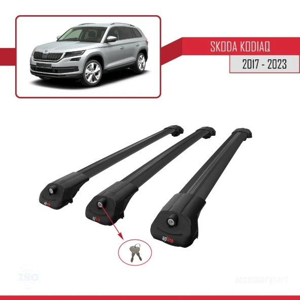 Skoda Kodiaq 2017-2023 Arası ile uyumlu ACE-1 Ara Atkı Tavan Barı SİYAH 3 ADET BAR