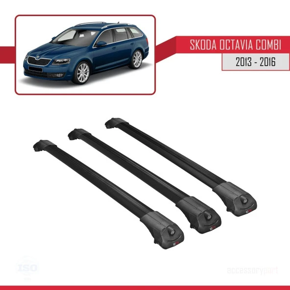 Skoda Octavia COMBI 2013-2016 Arası ile uyumlu ACE-1 Ara Atkı Tavan Barı SİYAH 3 ADET BAR - Resim 3