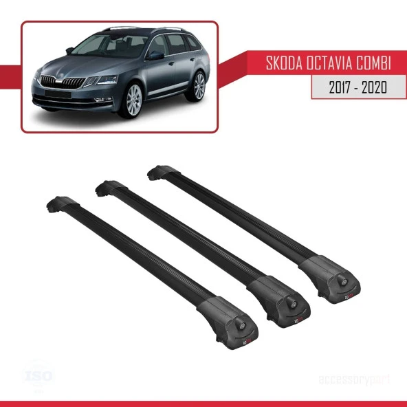 Skoda Octavia COMBI 2017-2020 Arası ile uyumlu ACE-1 Ara Atkı Tavan Barı SİYAH 3 ADET BAR - 3