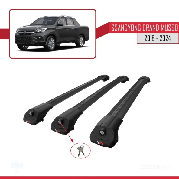Ssangyong Grand Musso 2018 ve Sonrası ile uyumlu ACE-1 Ara Atkı Tavan Barı SİYAH 3 ADET BAR - Resim 4