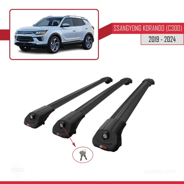 Ssangyong Korando (C300) 2019 ve Sonrası ile uyumlu ACE-1 Ara Atkı Tavan Barı SİYAH 3 ADET BAR - 2