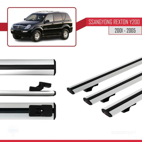 Ssangyong Rexton Y200 2001-2005 Arası ile uyumlu Basic Model Ara Atkı Tavan Barı GRİ 3 ADET - Resim 3