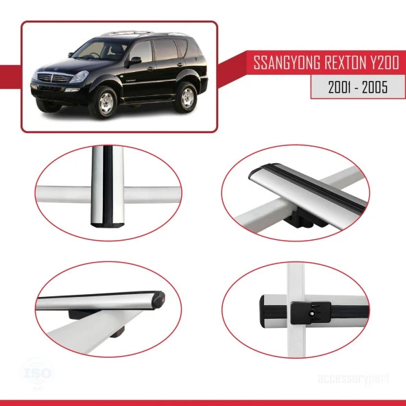Ssangyong Rexton Y200 2001-2005 Arası ile uyumlu Basic Model Ara Atkı Tavan Barı GRİ 3 ADET - Resim 4