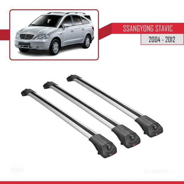 Ssangyong Stavic 2004-2012 Arası ile uyumlu ACE-1 Ara Atkı Tavan Barı GRİ 3 ADET BAR - 2