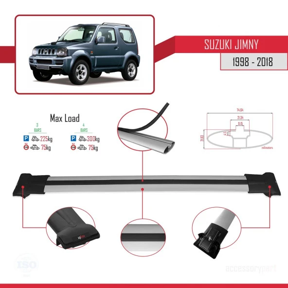 Suzuki Jimny 1998-2018 Arası ile Uyumlu FLY Model Ara Atkı Tavan Barı GRİ 3 ADET BAR - Resim 3