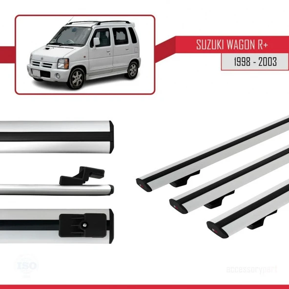 Suzuki Wagon R+ 1998-2003 Arası ile uyumlu Basic Model Ara Atkı Tavan Barı GRİ 3 ADET - Resim 2