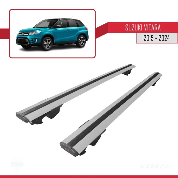 Suzuki Vitara 2015 ve Sonrası ile uyumlu HOOK Model Anahtar Kilitli Ara Atkı Tavan Barı GRİ