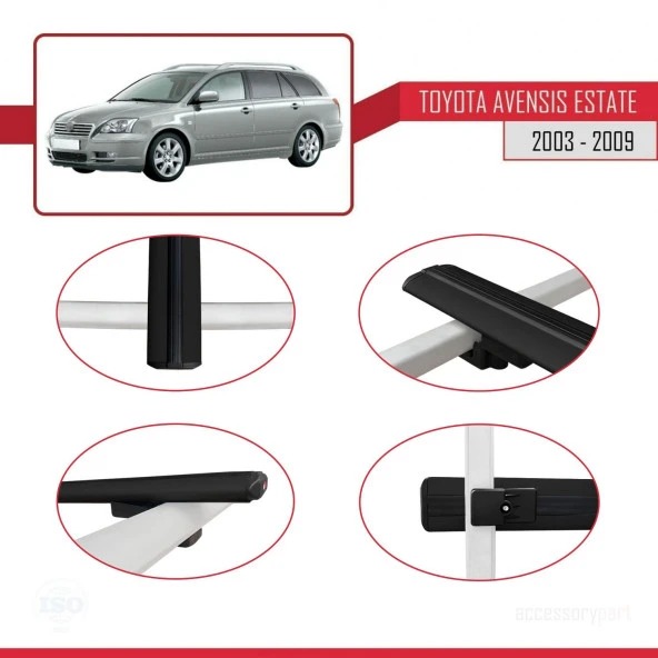Toyota Avensis SW 2003-2009 Arası ile uyumlu Basic Model Ara Atkı Tavan Barı SİYAH 3 ADET - Resim 4
