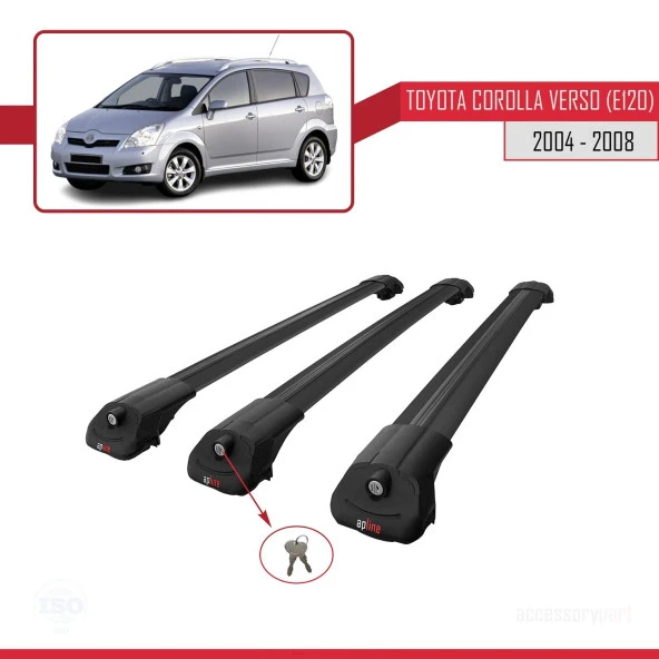 Toyota Corolla Verso (E120) 2004-2008 Arası ile uyumlu ACE-1 Ara Atkı Tavan Barı SİYAH 3 ADET BAR - Resim 4