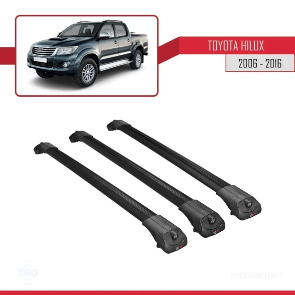 Toyota Hilux 2006-2016 Arası ile uyumlu ACE-1 Ara Atkı Tavan Barı SİYAH 3 ADET BAR - Resim 3