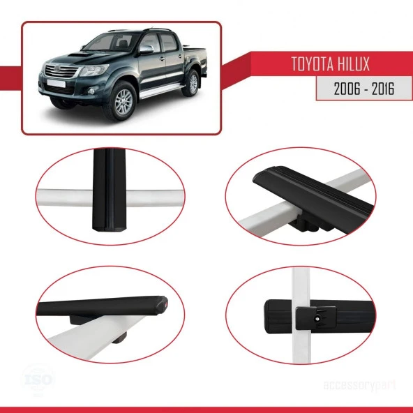 Toyota Hilux 2006-2016 Arası ile uyumlu Basic Model Ara Atkı Tavan Barı SİYAH 3 ADET - Resim 4