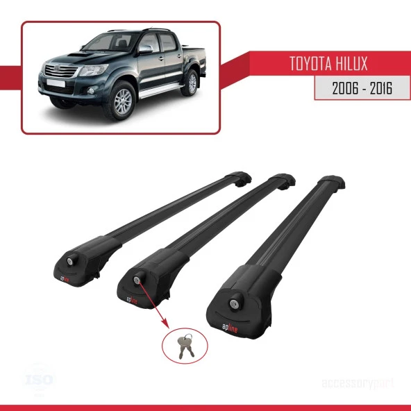 Toyota Hilux 2006-2016 Arası ile uyumlu ACE-1 Ara Atkı Tavan Barı SİYAH 3 ADET BAR - Resim 4