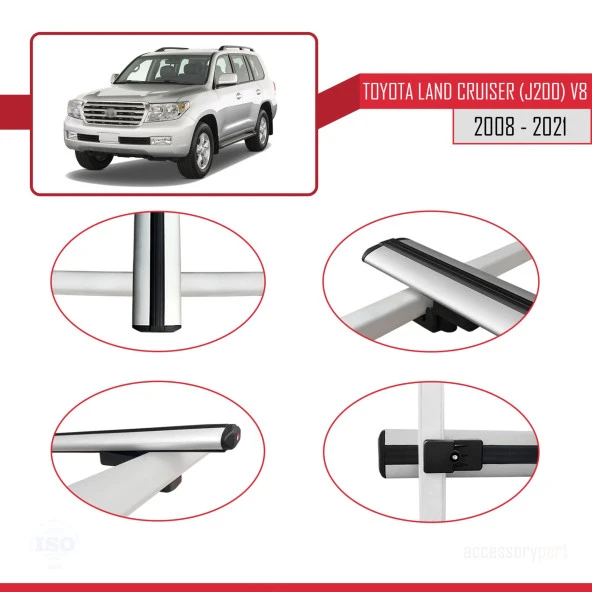 Toyota Land Cruiser (J200) V8 2008-2021 Arası ile uyumlu Basic Model Ara Atkı Tavan Barı GRİ 3 ADET - Resim 4