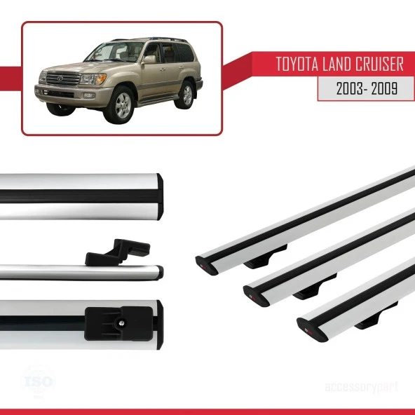 Toyota Land Cruiser 2003-2009 Arası ile uyumlu Basic Model Ara Atkı Tavan Barı GRİ 3 ADET - Resim 3
