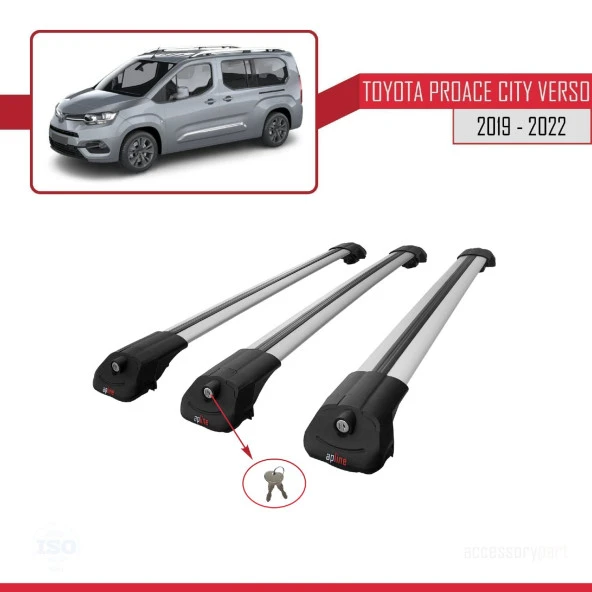 Toyota Proace City Verso 2019-2022 Arası ile uyumlu ACE-1 Ara Atkı Tavan Barı GRİ 3 ADET BAR - Resim 4