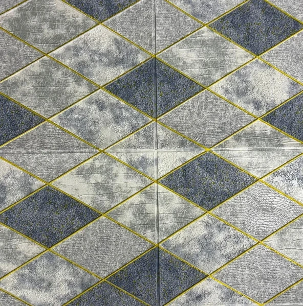 Renkli Duvarlar 70x70cm 1 Adet Yapışkanlı 3D Modern Baklava Gold Desenli Salon Mutfak Duvar Kağıdı Paneli NW157