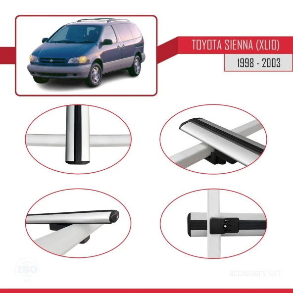 Toyota Sienna (XL10) 1998-2003 Arası ile uyumlu Basic Model Ara Atkı Tavan Barı GRİ 3 ADET - Resim 4