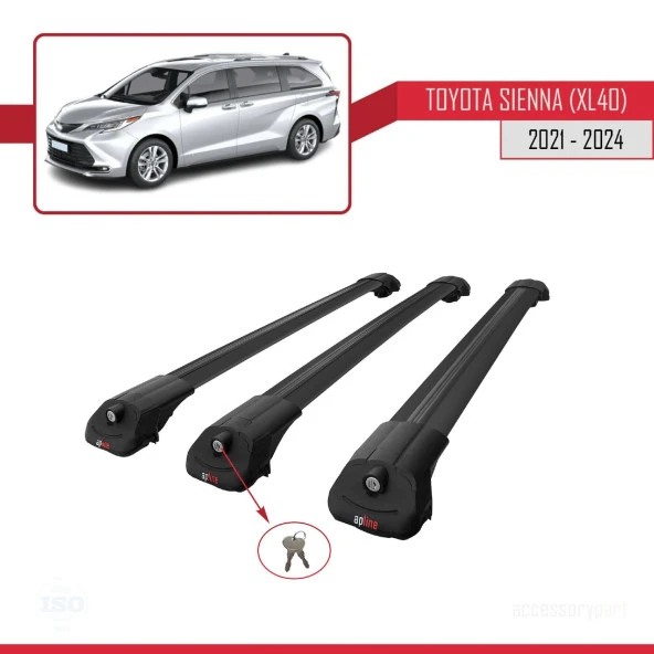 Toyota Sienna (XL40) 2021 ve Sonrası ile uyumlu ACE-1 Ara Atkı Tavan Barı SİYAH 3 ADET BAR - Resim 4