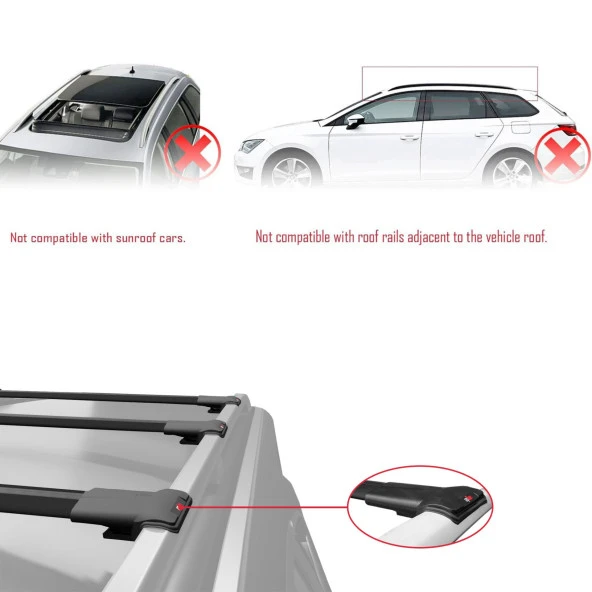 Vauxhall Combo E 2019-2023 Arası ile Uyumlu FLY Model Ara Atkı Tavan Barı SİYAH 3 ADET BAR