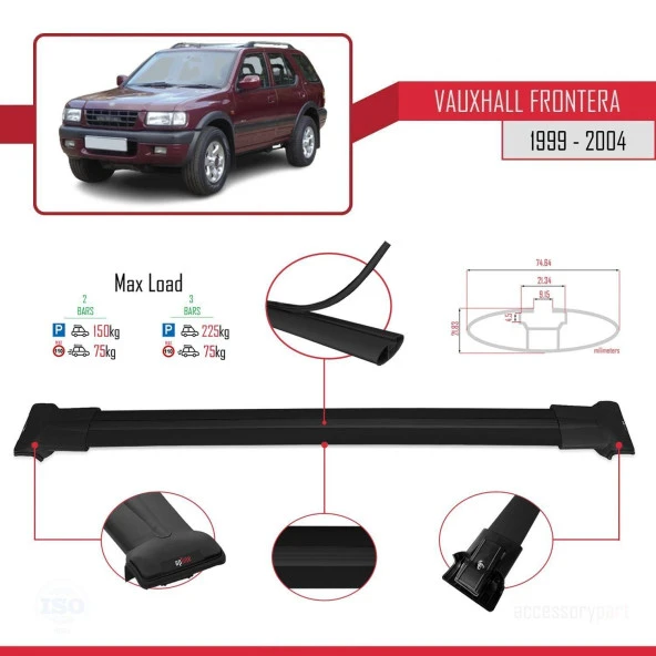 Vauxhall Frontera 1999-2004 Arası ile Uyumlu FLY Model Ara Atkı Tavan Barı SİYAH - Resim 4