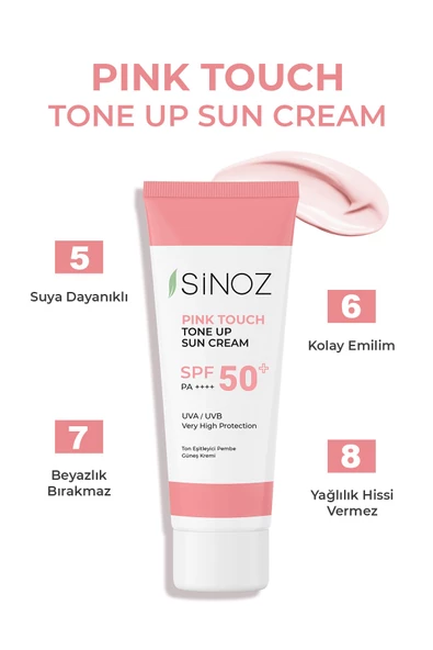 SİNOZ Pink Touch Spf 50 Cilt Aydınlatıcı Ton Eşitleyici Pembe Yüz Güneş Kremi 50 ml Tüm Ciltler Için