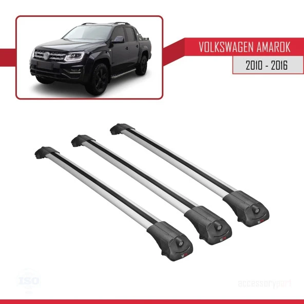 Volkswagen Amarok 2010-2016 Arası ile uyumlu ACE-1 Ara Atkı Tavan Barı GRİ 3 ADET BAR - Resim 3