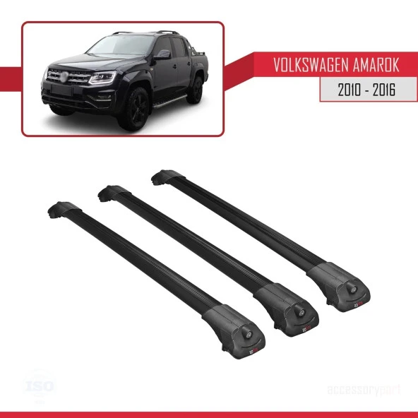 Volkswagen Amarok 2010-2016 Arası ile uyumlu ACE-1 Ara Atkı Tavan Barı SİYAH 3 ADET BAR - Resim 3