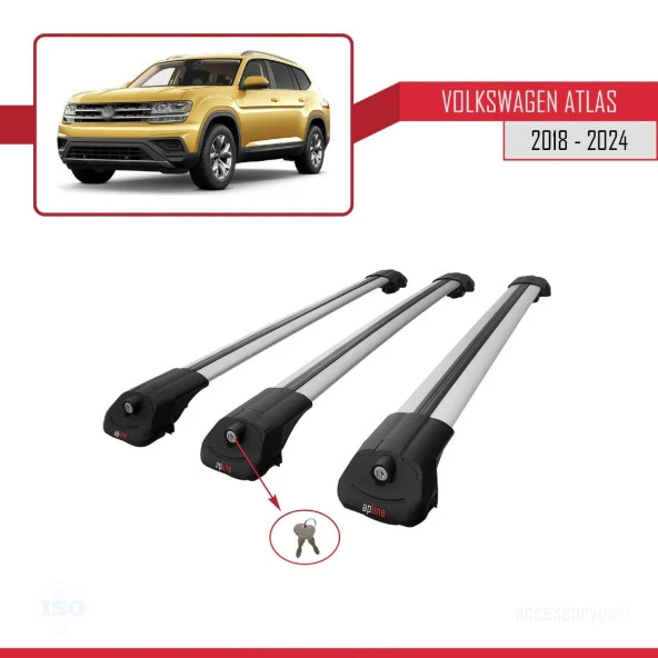 Volkswagen Atlas 2018 ve Sonrası ile uyumlu ACE-1 Ara Atkı Tavan Barı GRİ 3 ADET BAR - Resim 4
