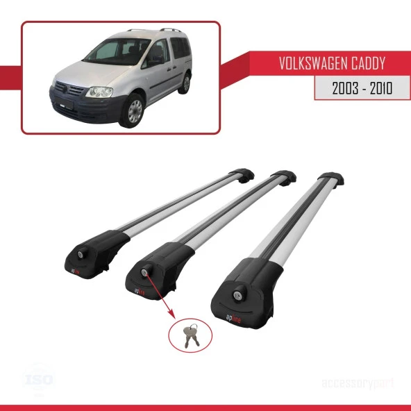 Volkswagen Caddy 2003-2010 Arası ile uyumlu ACE-1 Ara Atkı Tavan Barı GRİ 3 ADET BAR - Resim 4