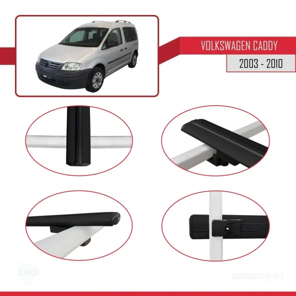 Volkswagen Caddy 2003-2010 Arası ile uyumlu Basic Model Ara Atkı Tavan Barı SİYAH 3 ADET - Resim 4