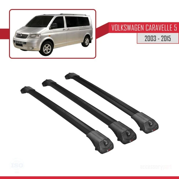 Volkswagen Caravelle (T5) 2003-2015 Arası ile uyumlu ACE-1 Ara Atkı Tavan Barı SİYAH 3 ADET BAR - Resim 3