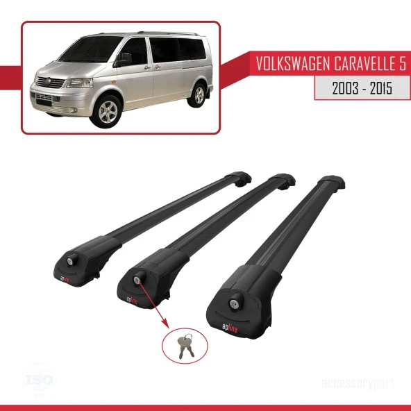 Volkswagen Caravelle (T5) 2003-2015 Arası ile uyumlu ACE-1 Ara Atkı Tavan Barı SİYAH 3 ADET BAR - Resim 4