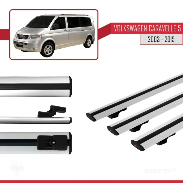 Volkswagen Caravelle (T5) 2003-2015 Arası ile uyumlu Basic Model Ara Atkı Tavan Barı GRİ 3 ADET - 3
