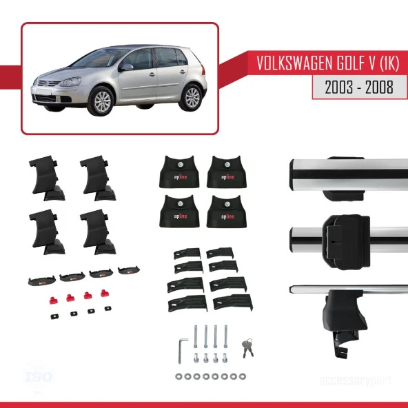 Volkswagen Golf V (1K) 2003-2008 Arası ile uyumlu ACE-4 Ara Atkı Tavan Barı GRİ - Resim 4