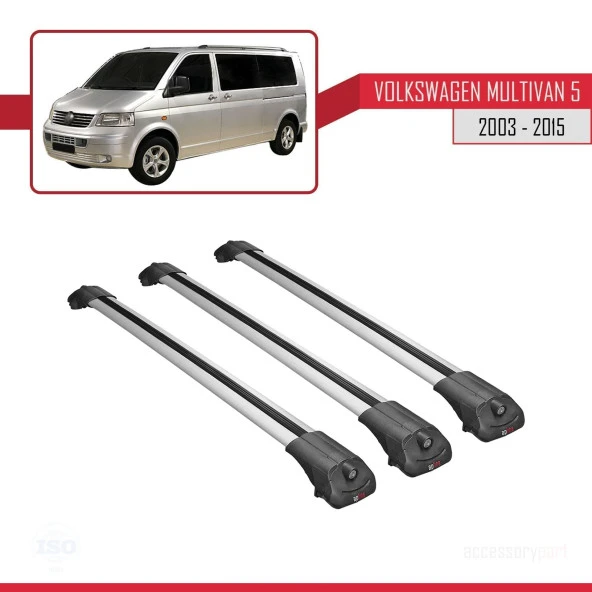 Volkswagen Multivan (T5) 2003-2015 Arası ile uyumlu ACE-1 Ara Atkı Tavan Barı GRİ 3 ADET BAR - Resim 3