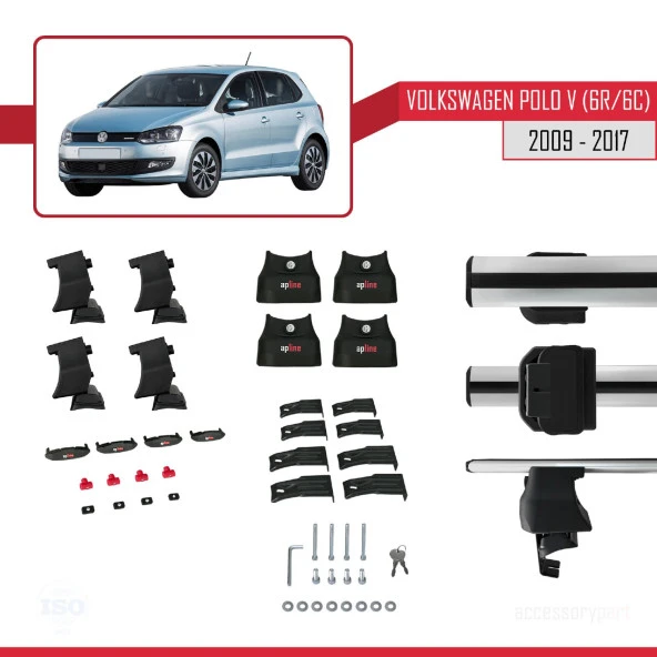 Volkswagen Polo V (6R/6C) 2009-2017 Arası ile uyumlu ACE-4 Ara Atkı Tavan Barı GRİ - Resim 4