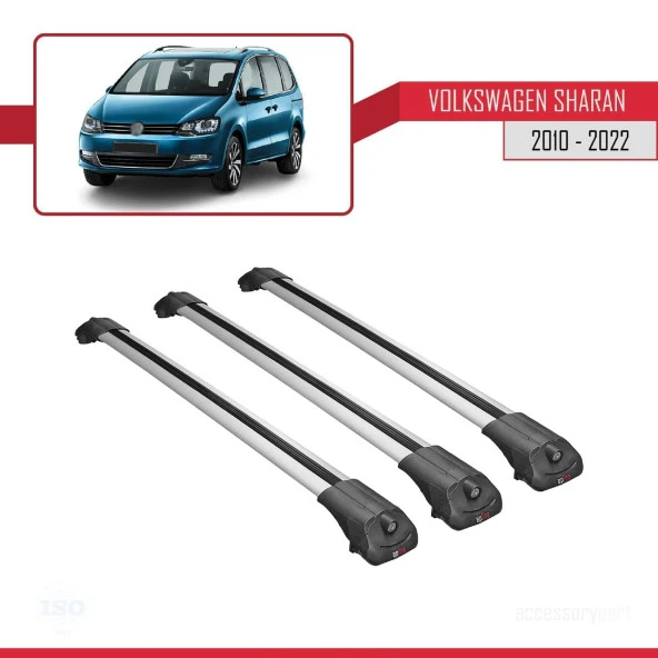 Volkswagen Sharan 2010-2022 Arası ile uyumlu ACE-1 Ara Atkı Tavan Barı GRİ 3 ADET BAR - Resim 3
