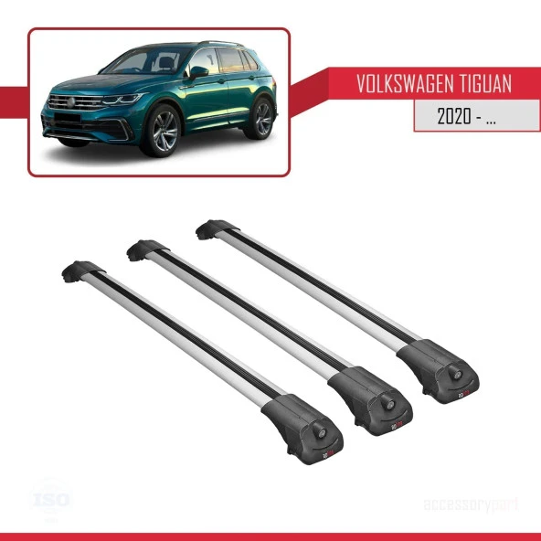 Volkswagen Tiguan 2020-2023 Arası ile uyumlu ACE-1 Ara Atkı Tavan Barı GRİ 3 ADET BAR - Resim 3